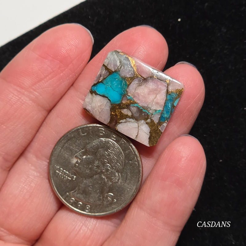 Pink Opal and Kingman Turquoise Composite Cabochon