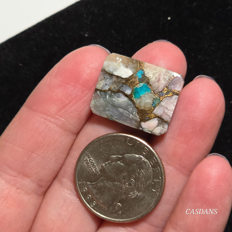 Pink Opal and Kingman Turquoise Composite Cabochon