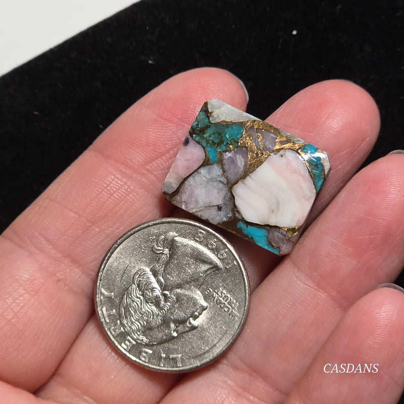 Pink Opal and Kingman Turquoise Composite Cabochon