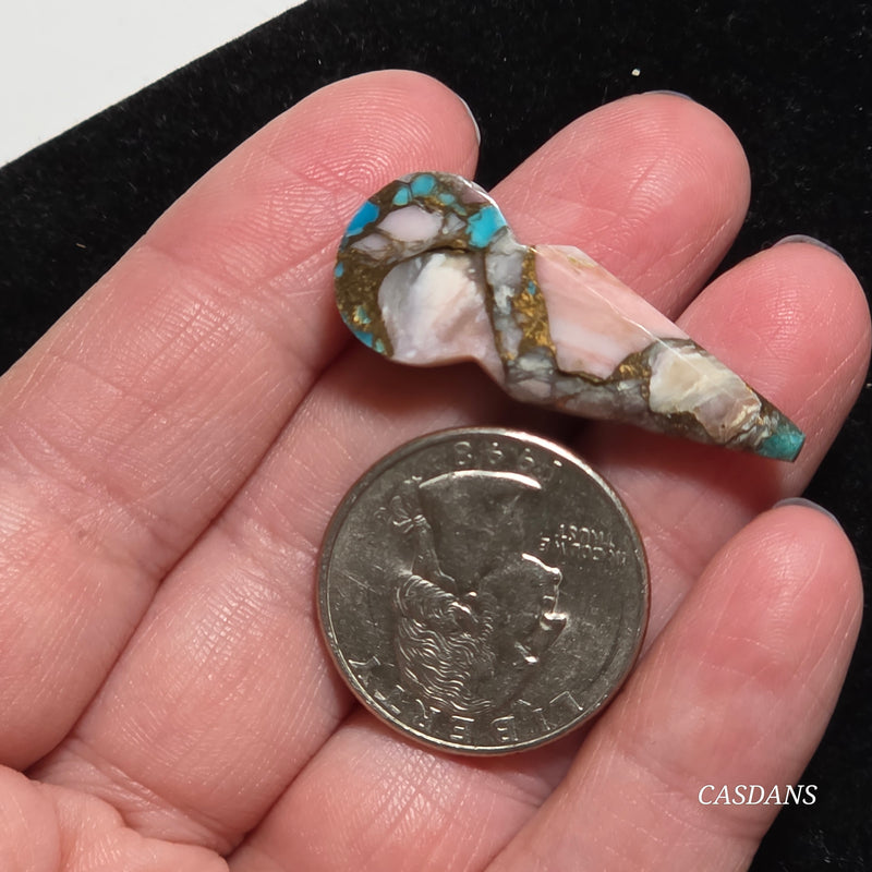 Pink Opal and Kingman Turquoise Composite Cabochon