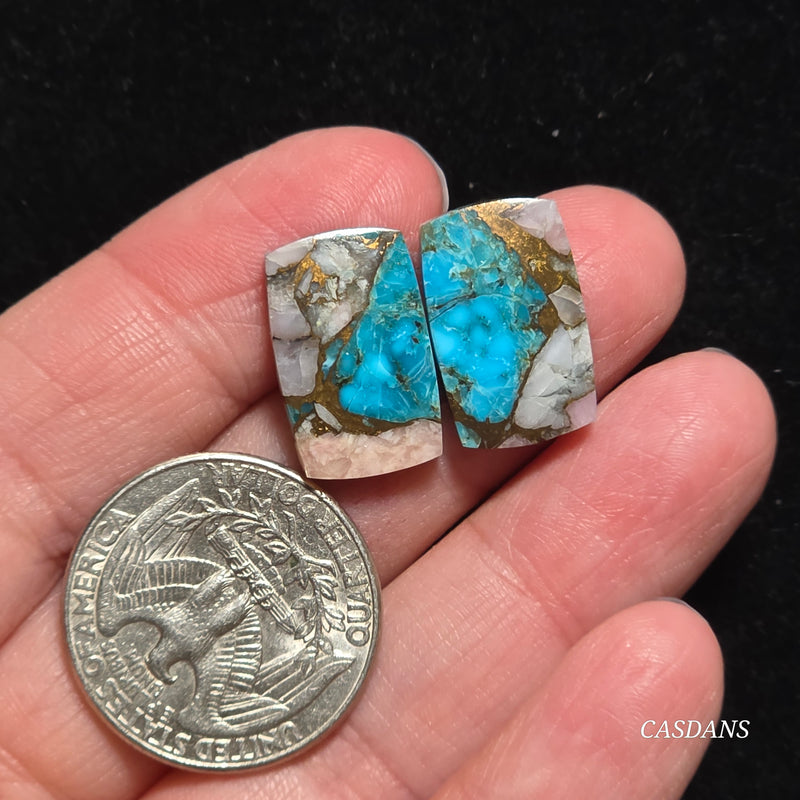 Pink Opal and Kingman Turquoise Composite Cabochon Pair