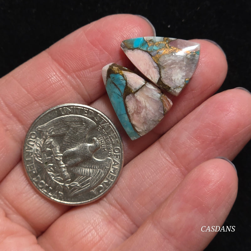 Pink Opal and Kingman Turquoise Composite Cabochon Pair