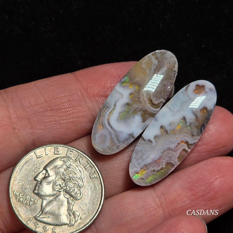 Aurora Plume Agate Triplet Cabochon Pair