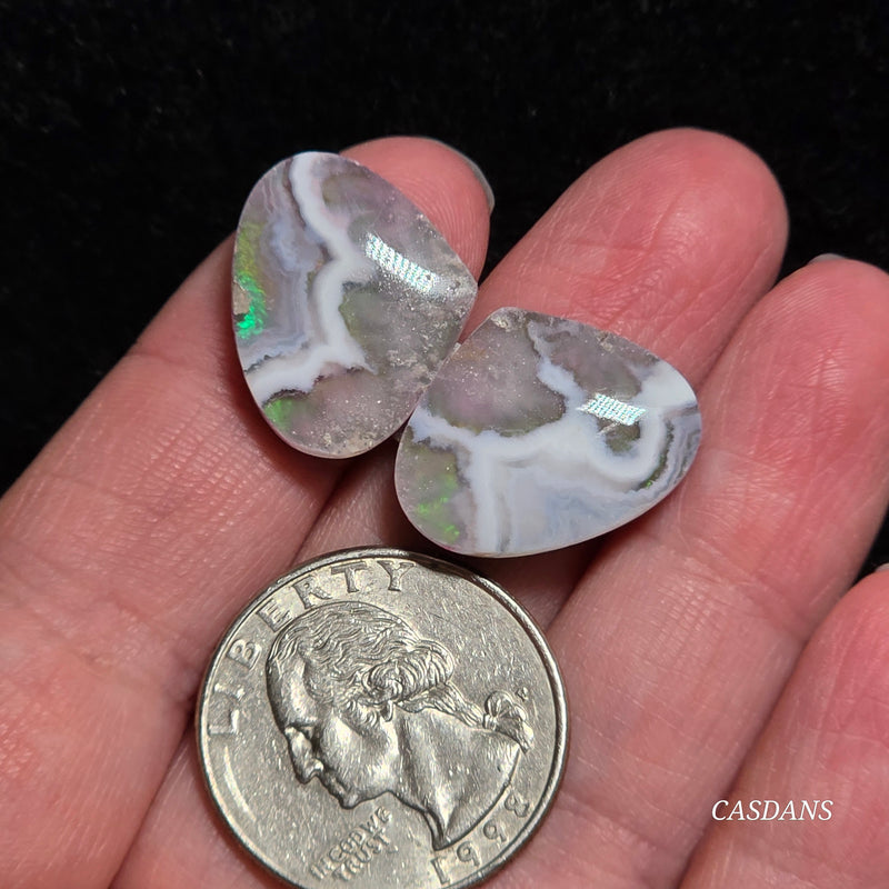 Aurora Plume Agate Triplet Cabochon Pair