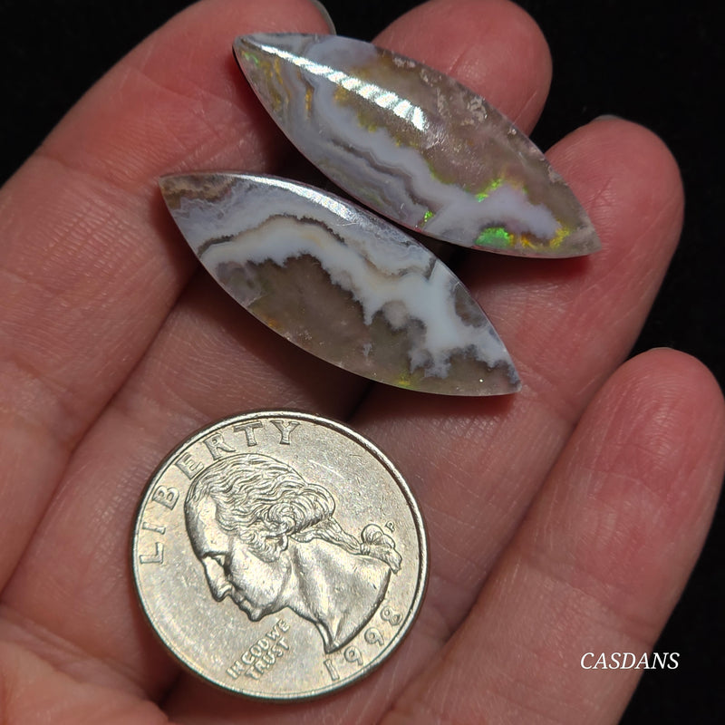 Aurora Plume Agate Triplet Cabochon Pair