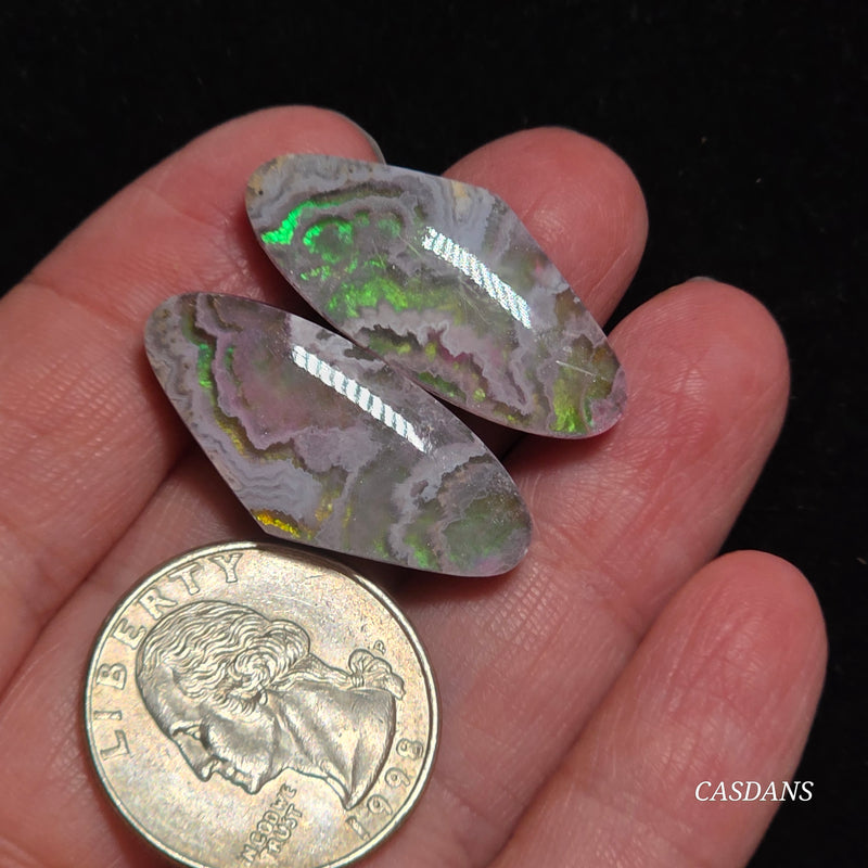 Aurora Plume Agate Triplet Cabochon Pair
