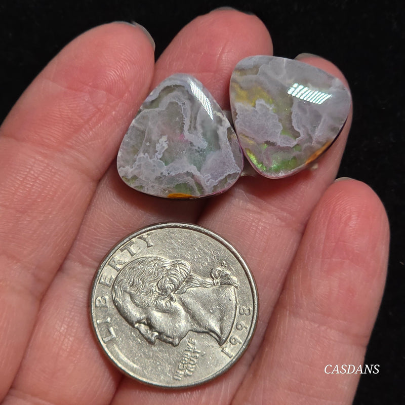 Aurora Plume Agate Triplet Cabochon Pair