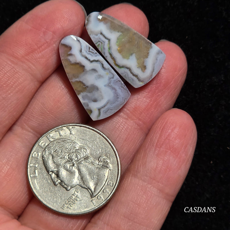 Aurora Plume Agate Triplet Cabochon Pair