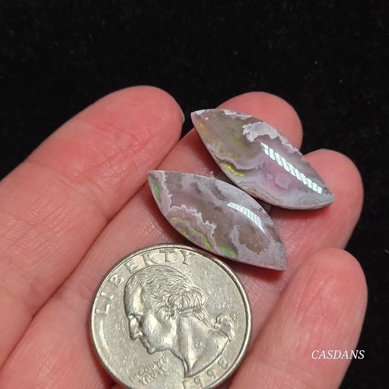 Aurora Plume Agate Triplet Cabochon Pair