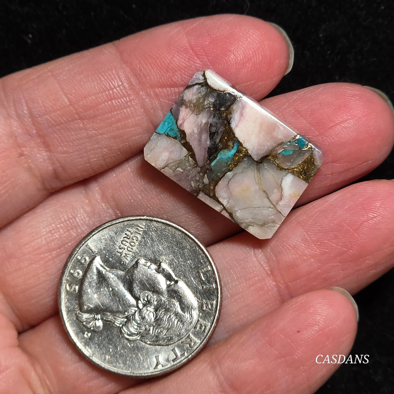 Pink Opal and Kingman Turquoise Composite Cabochon