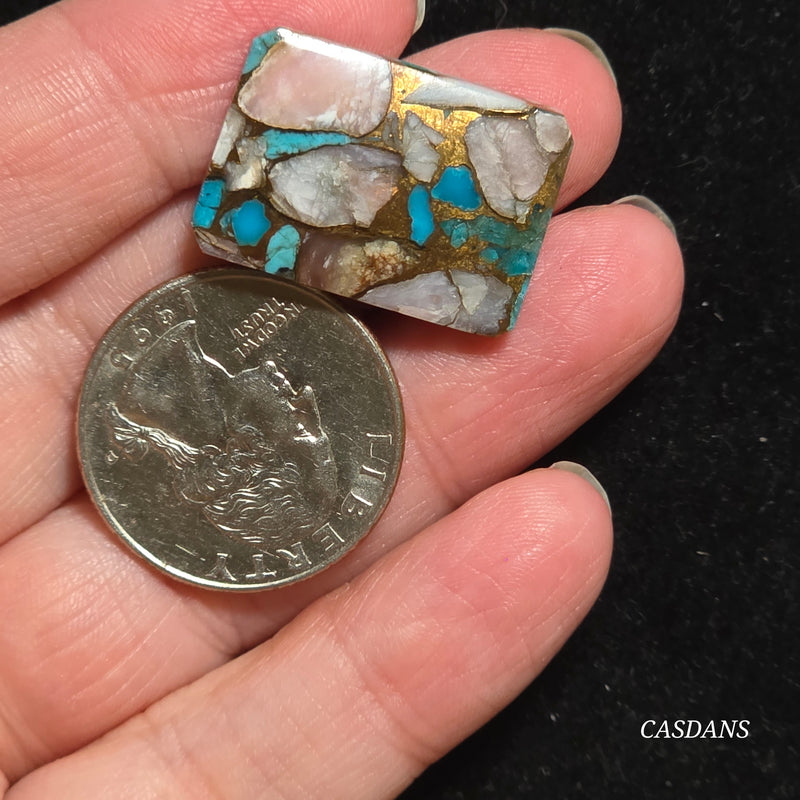 Pink Opal and Kingman Turquoise Composite Cabochon