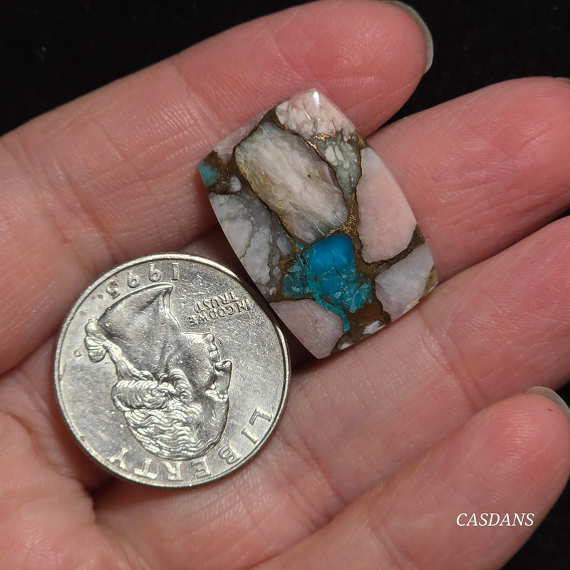 Pink Opal and Kingman Turquoise Composite Cabochon