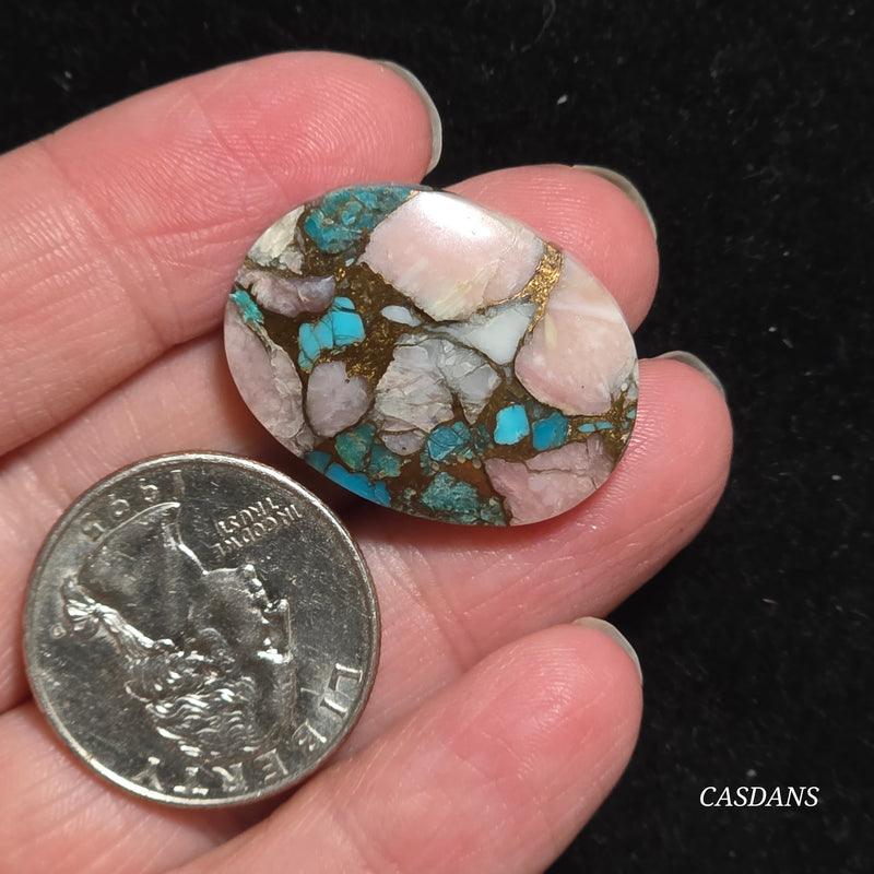 Pink Opal and Kingman Turquoise Composite Cabochon
