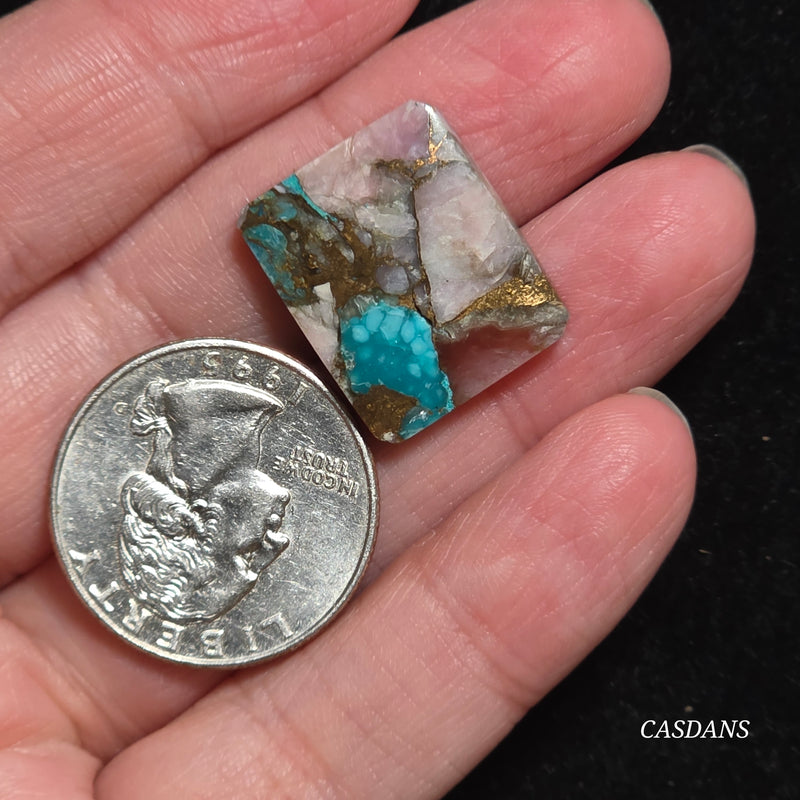 Pink Opal and Kingman Turquoise Composite Cabochon