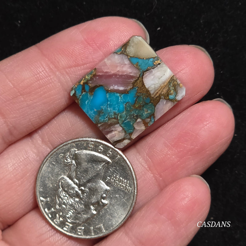 Pink Opal and Kingman Turquoise Composite Cabochon
