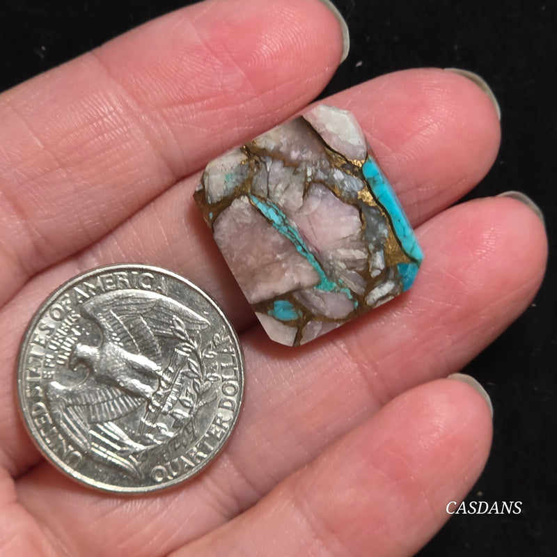Pink Opal and Kingman Turquoise Composite Cabochon