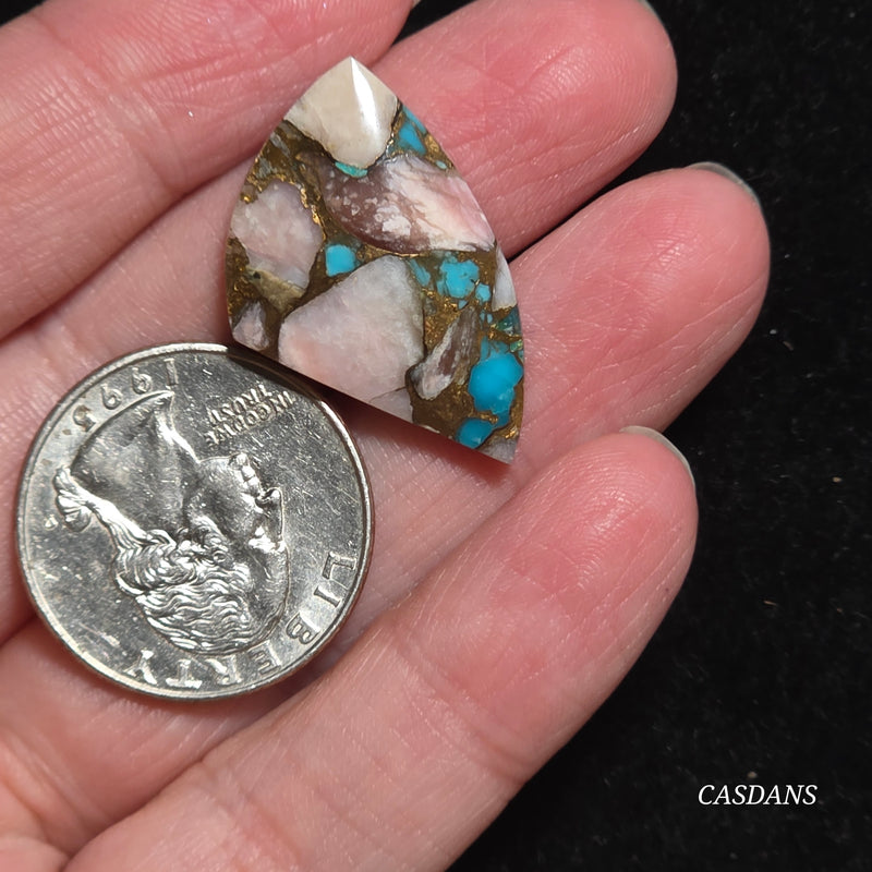 Pink Opal and Kingman Turquoise Composite Cabochon