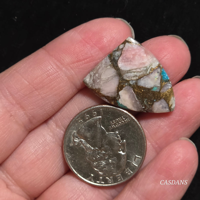 Pink Opal and Kingman Turquoise Composite Cabochon