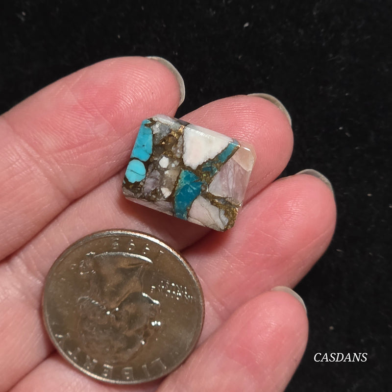 Pink Opal and Kingman Turquoise Composite Cabochon