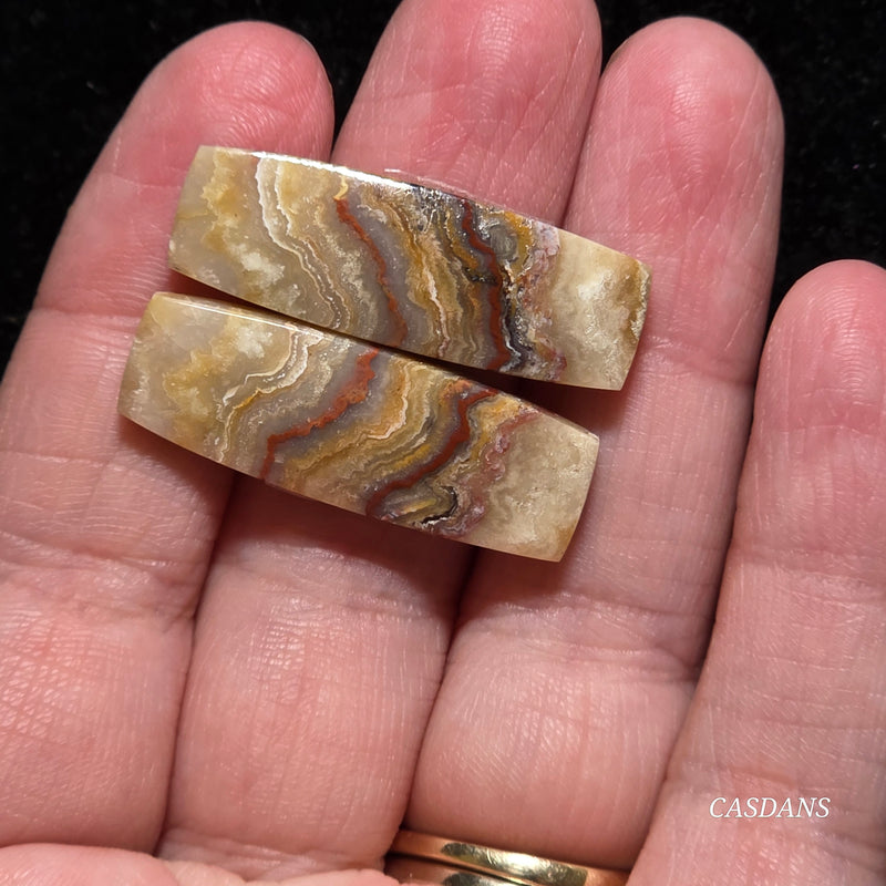 Lace Agate Cabochon Pair