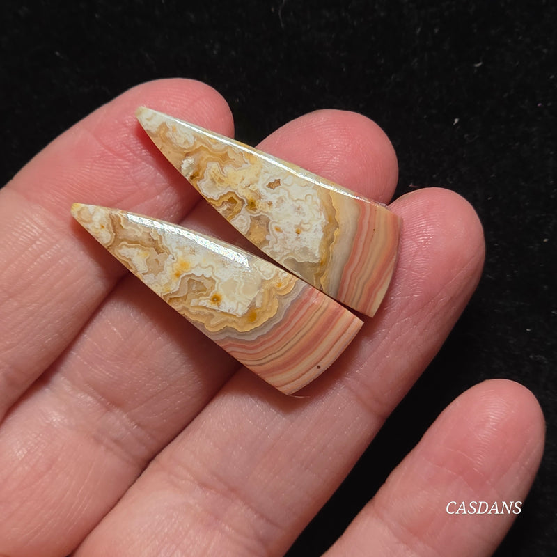 Lace Agate Cabochon Pair