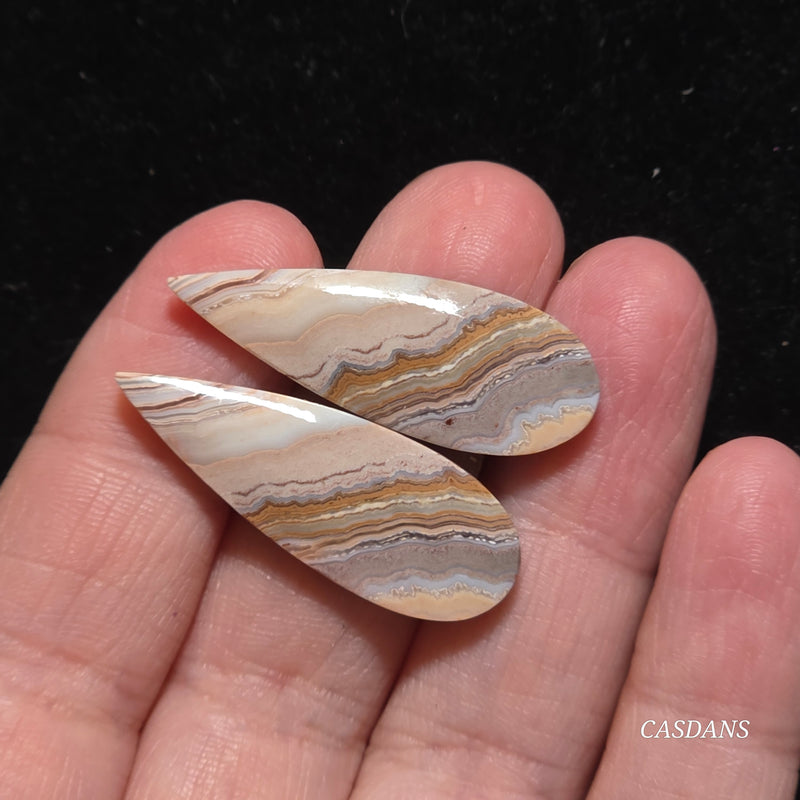 Lace Agate Cabochon Pair
