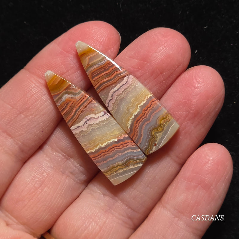 Lace Agate Cabochon Pair