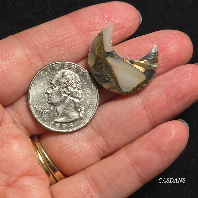 Dream Weaver Composite Moon Cabochon (Contains Mother of Pearl and Abalone Shell)