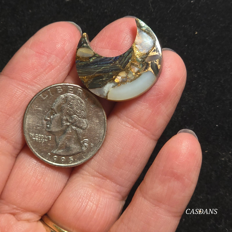 Dream Weaver Composite Moon Cabochon (Contains Mother of Pearl and Abalone Shell)