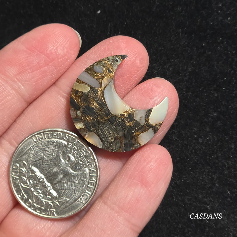 Dream Weaver Composite Moon Cabochon (Contains Mother of Pearl and Abalone Shell)