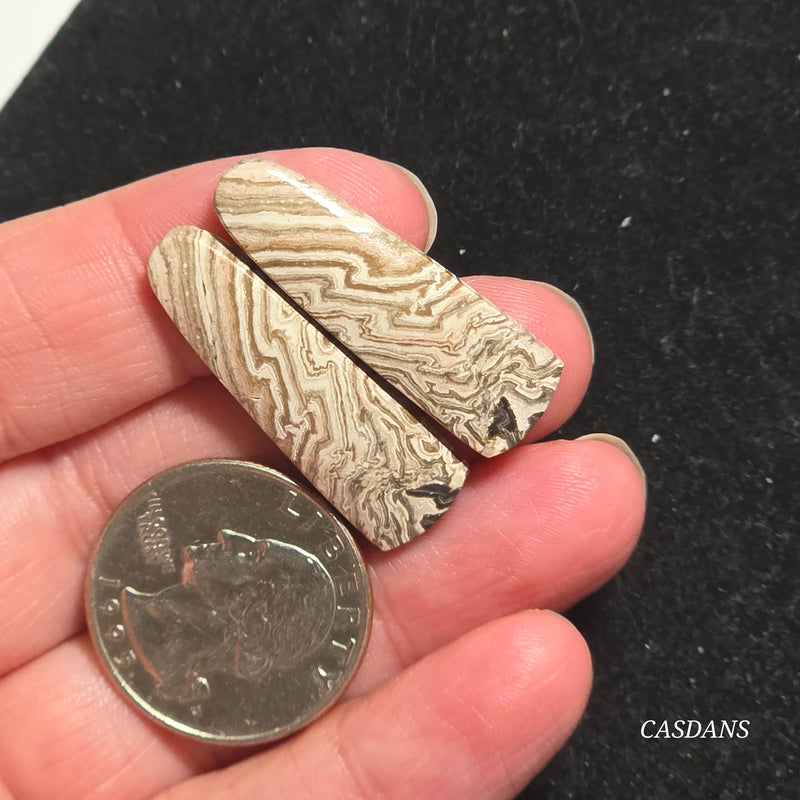 Java Stripe Jasper Cabochon Pair