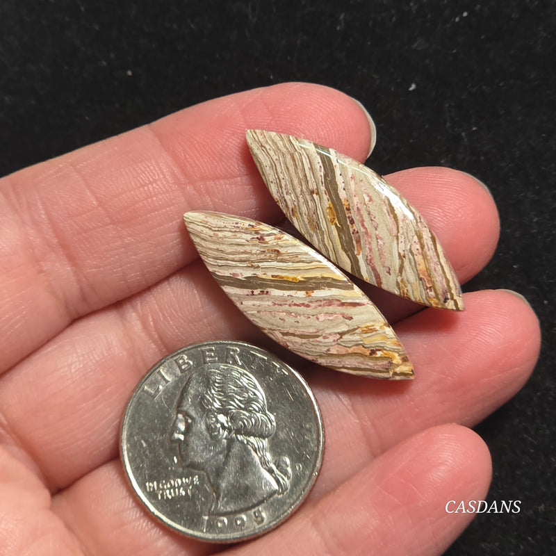 Java Stripe Jasper Cabochon Pair