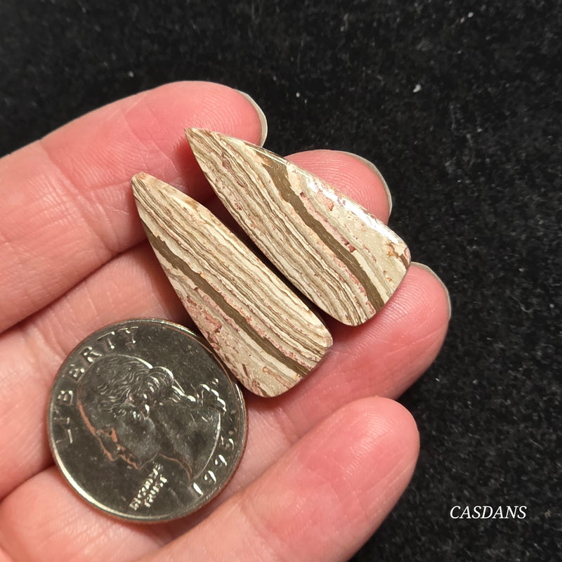 Java Stripe Jasper Cabochon Pair
