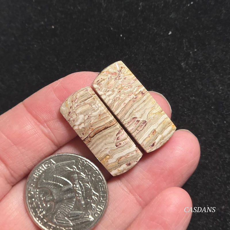 Java Stripe Jasper Cabochon Pair