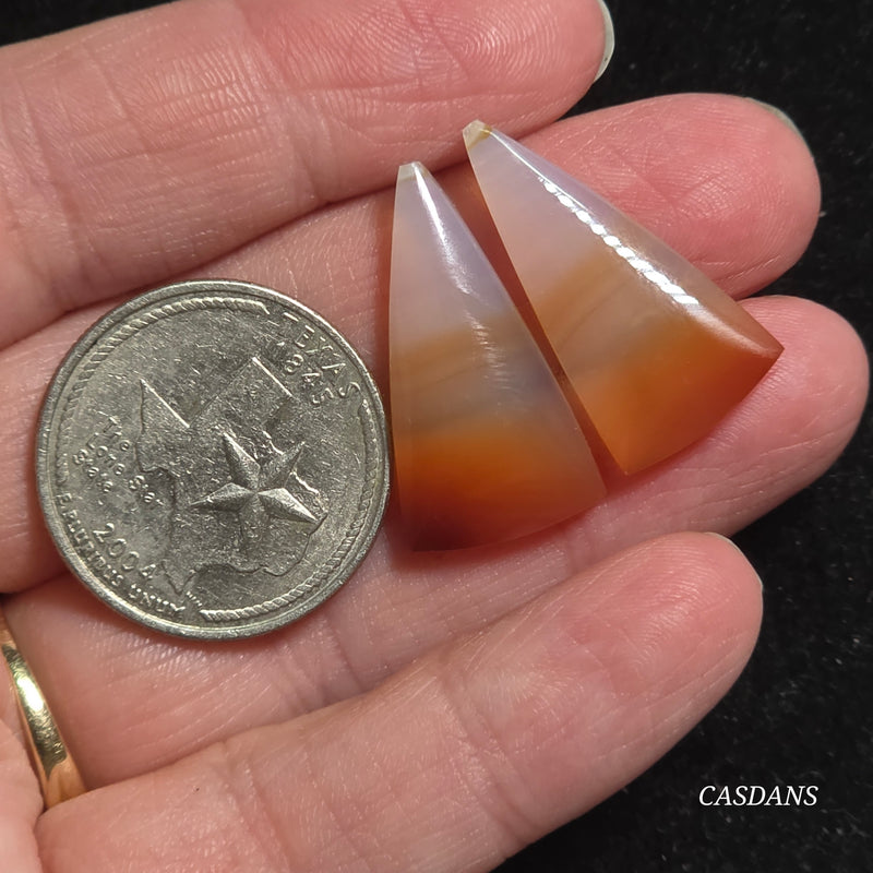 Carnelian Banded Agate Cabochon Pair