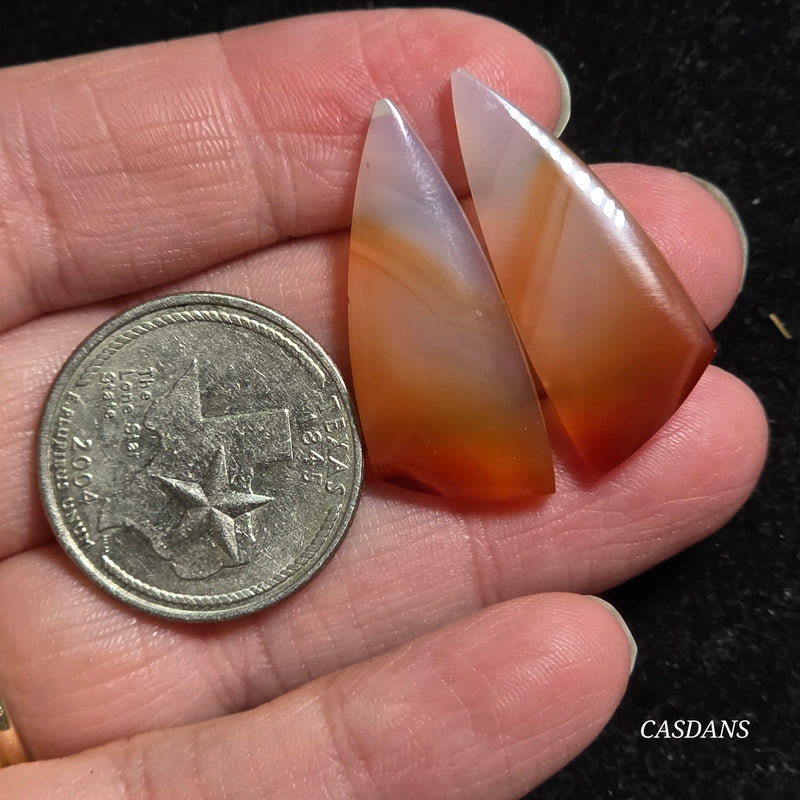 Carnelian Banded Agate Cabochon Pair
