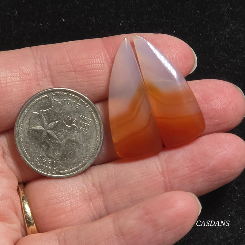 Carnelian Banded Agate Cabochon Pair