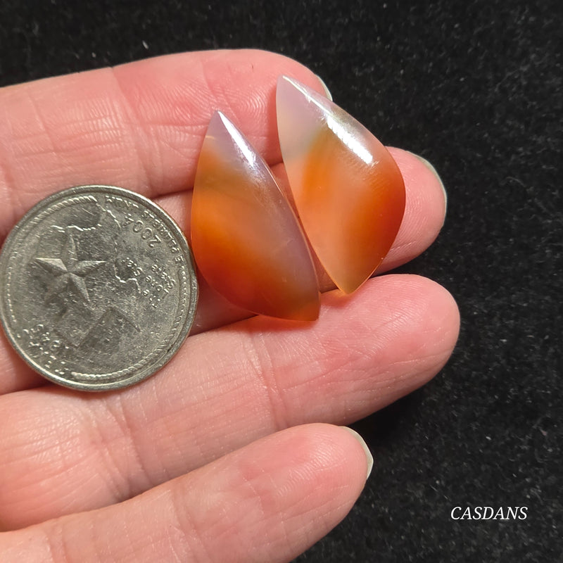 Carnelian Banded Agate Cabochon Pair
