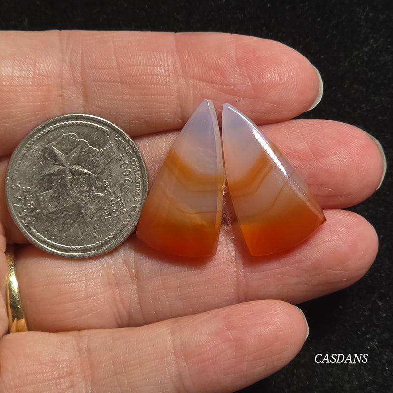 Carnelian Banded Agate Cabochon Pair