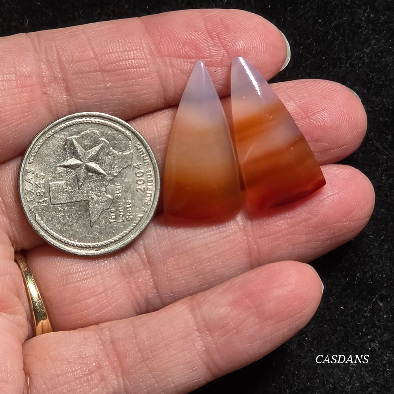 Carnelian Banded Agate Cabochon Pair