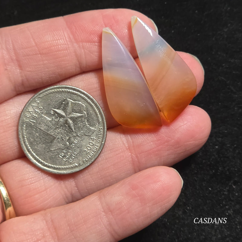 Carnelian Banded Agate Cabochon Pair