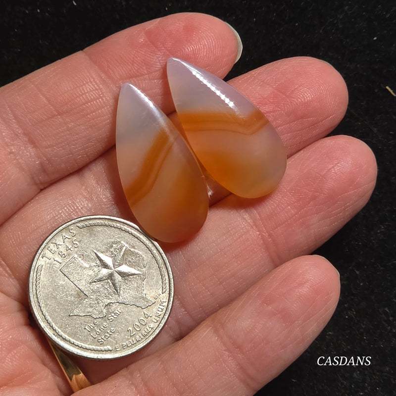 Carnelian Banded Agate Cabochon Pair