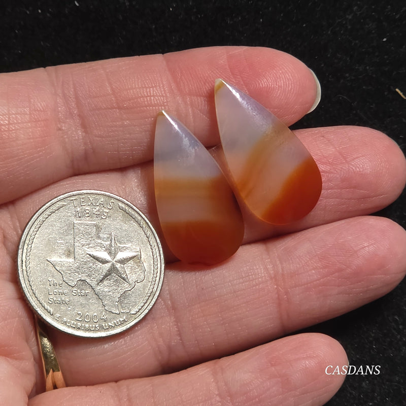 Carnelian Banded Agate Cabochon Pair