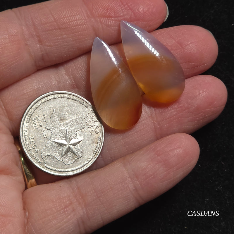 Carnelian Banded Agate Cabochon Pair