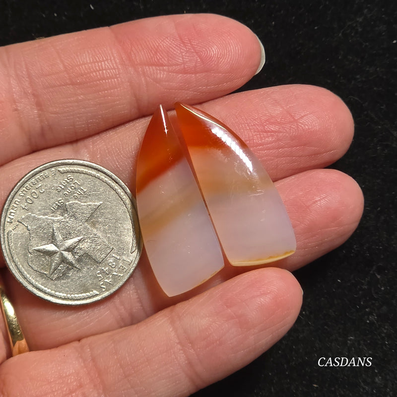Carnelian Banded Agate Cabochon Pair