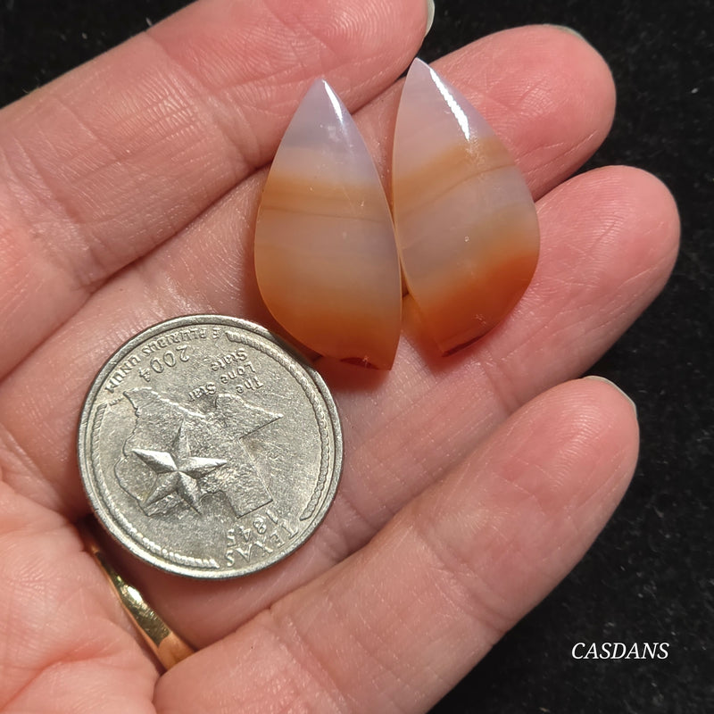 Carnelian Banded Agate Cabochon Pair