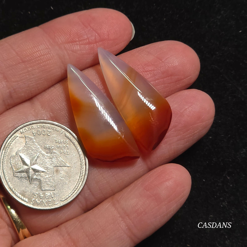 Carnelian Banded Agate Cabochon Pair