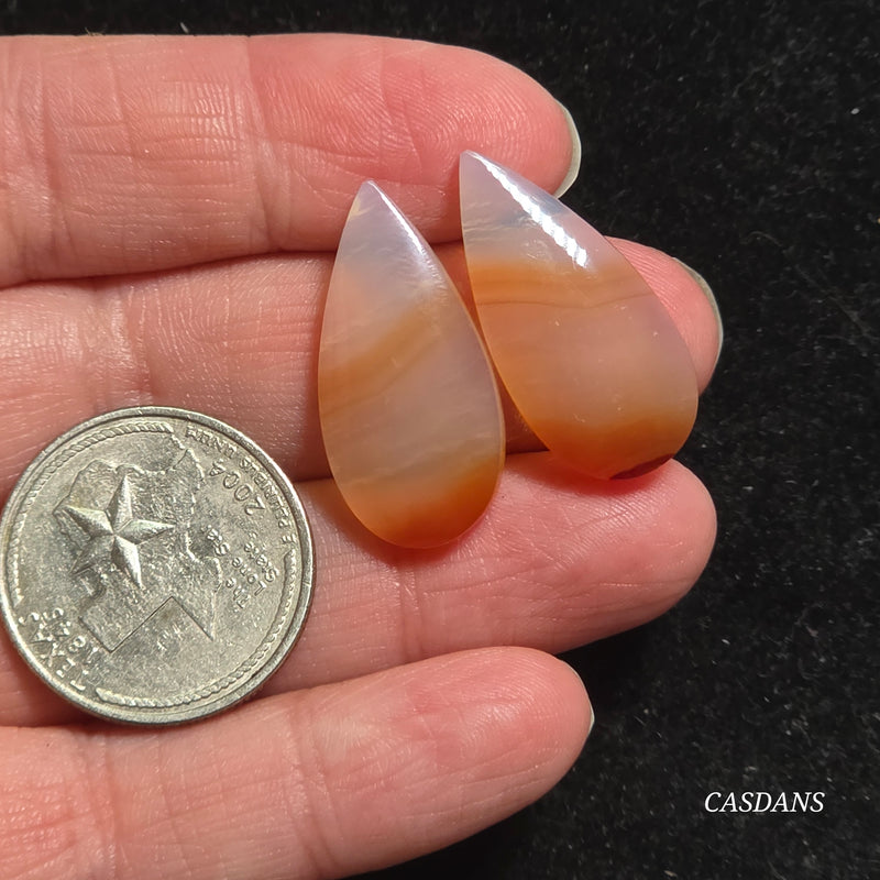 Carnelian Banded Agate Cabochon Pair