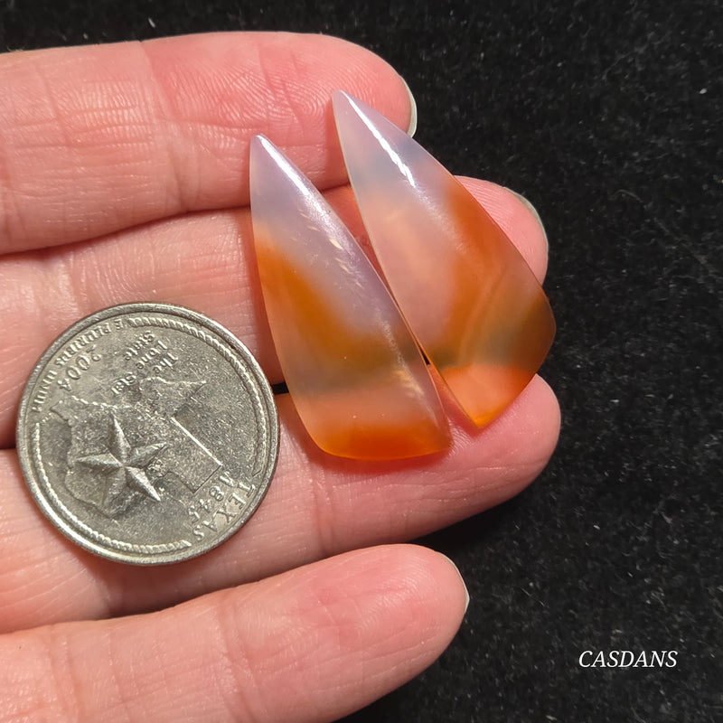 Carnelian Banded Agate Cabochon Pair