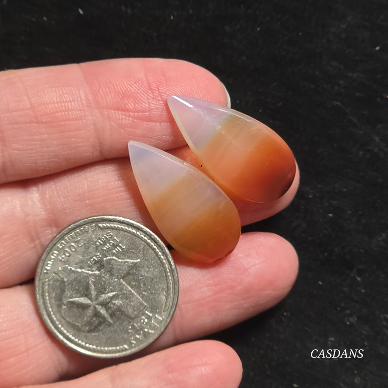 Carnelian Banded Agate Cabochon Pair